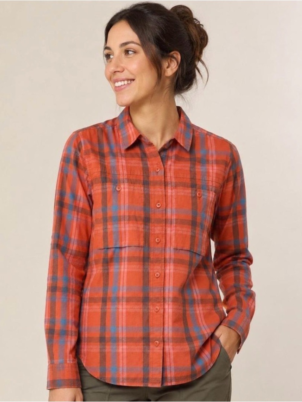REI Orange Plaid Button-Down Shirt